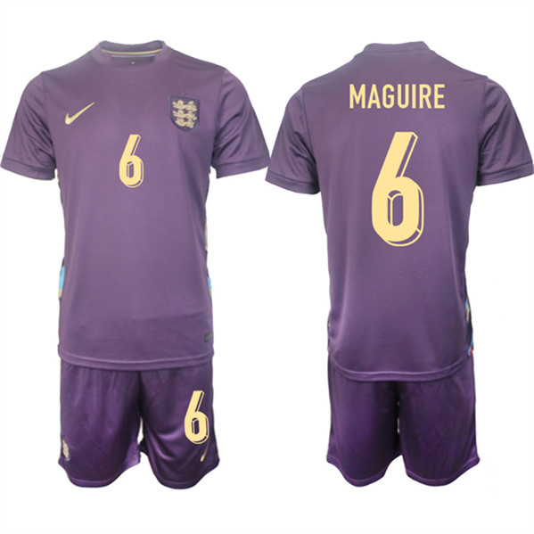 Men's England #6 Harry Maguire 2024-25 Purple Away Soccer Jersey Suit