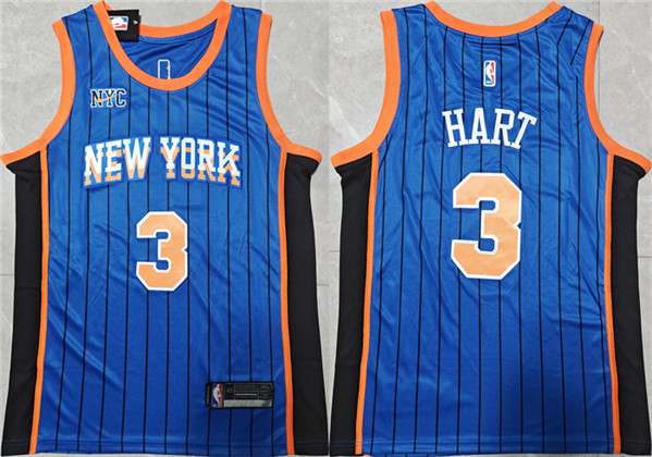 Men's New Yok Knicks #3 Josh Hart Blue City Edition Stitched Basketball Jersey