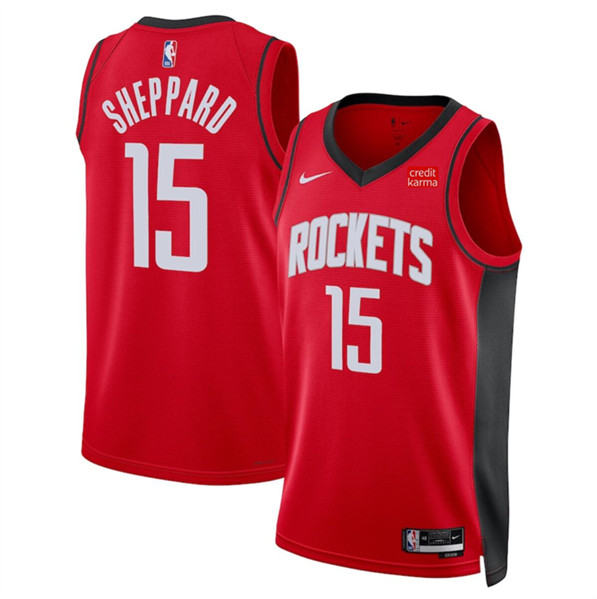Men's Houston Rockets #15 Reed Sheppard Red 2024 Draft Icon Edition Stitched Jersey