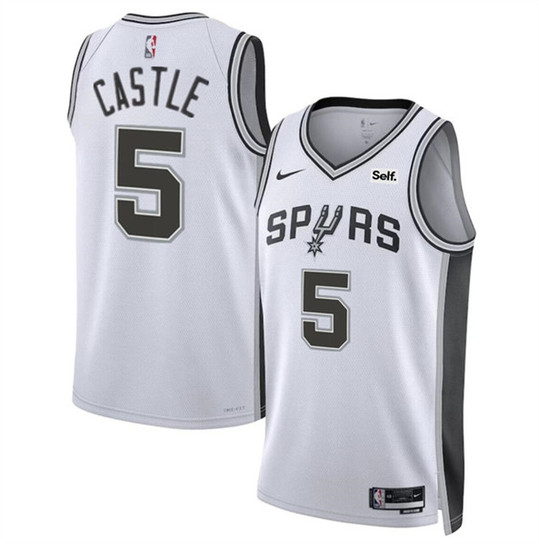 Men's San Antonio Spurs #5 Stephon Castle White 2024 Draft Association Edition Stitched Basketball Jersey