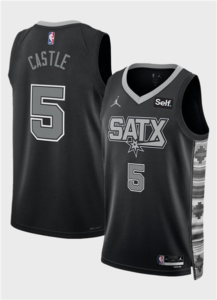 Men's San Antonio Spurs #5 Stephon Castle Black 2024 Draft Statement Edition Stitched Basketball Jersey