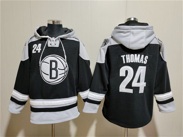 Men's Brooklyn Nets #24 Cam Thomas Black Lace-Up Pullover Hoodie