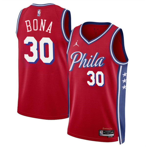 Men's Philadelphia 76ers #30 Adam Bona Red 2024 Draft Statement Edition Basketball Stitched Jersey