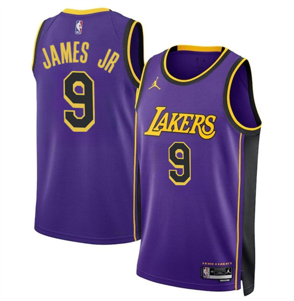 Men's Los Angeles Lakers #9 Bronny James Jr. Purple 2024 Draft Statement Edition Stitched Basketball Jersey