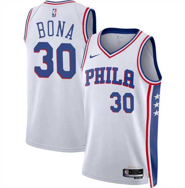 Men's Philadelphia 76ers #30 Adam Bona White 2024 Draft Association Edition Basketball Stitched Jersey