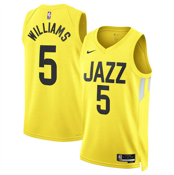 Men's Utah Jazz #5 Cody Williams Yellow 2024 Draft Association Edition Stitched Basketball Jersey