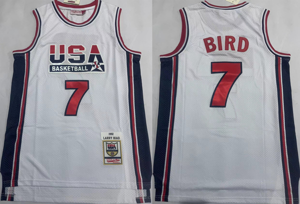 Men's USA Basketball #7 Larry Bird 1992 White Throwback Stitched Jersey