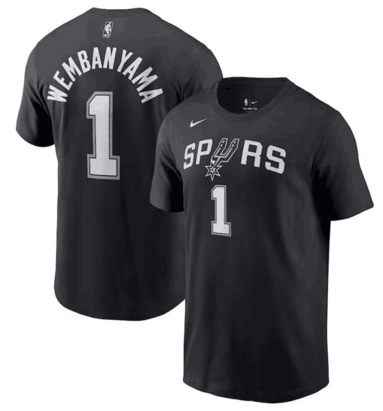 Men's San Antonio Spurs #1 Victor Wembanyama Black T-Shirt [NBA_Spurs ...