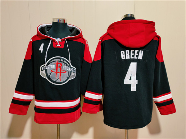 Men's Houston Rockets #4 Jalen Green Black/Red Lace-Up Pullover Hoodie