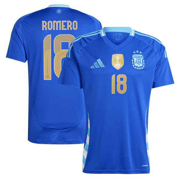 Men's Argentina #18 Cristian Romero 2024 Blue Away Soccer Jersey