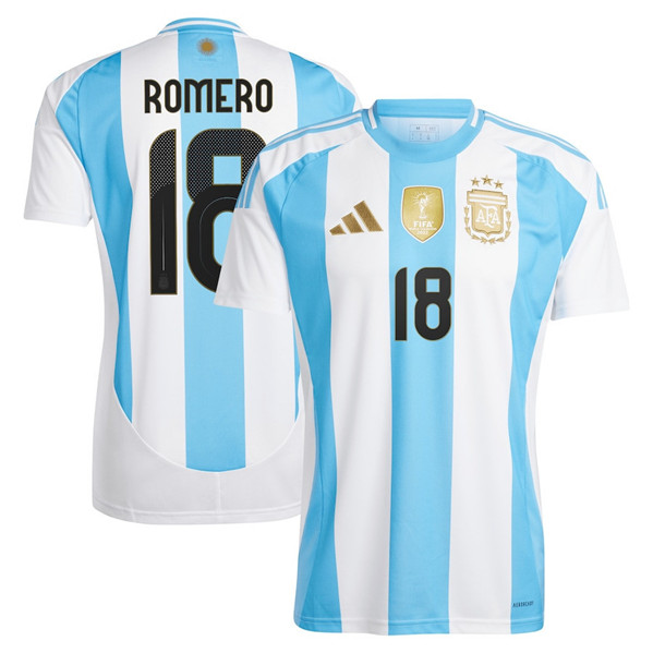 Men's Argentina #18 Cristian Romero 2024 White Home Soccer Jersey