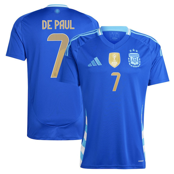 Men's Argentina #7 Rodrigo De Paul 2024 Blue Away Soccer Jersey