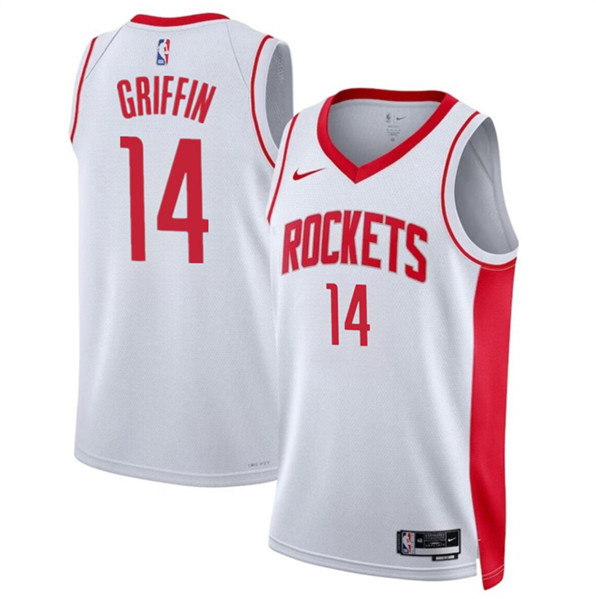 Men's Houston Rockets #14 AJ Griffin White Association Edition Stitched Jersey