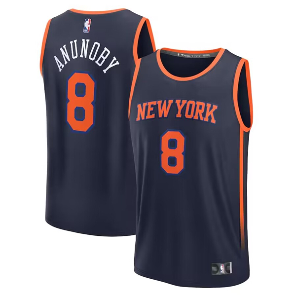 Men's New York Knicks #8 OG Anunoby Navy Statement Edition Stitched Basketball Jersey