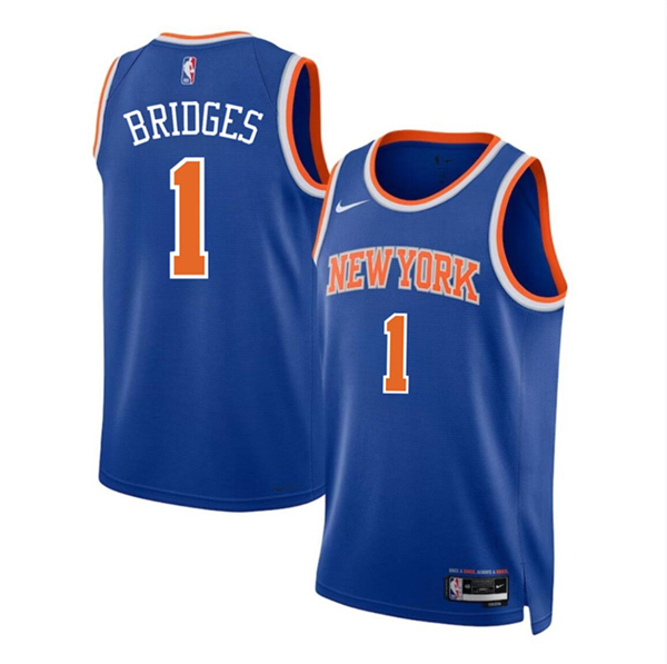 Men's New Yok Knicks #1 Mikal Bridges Blue Icon Edition Swingman Stitched Basketball Jersey