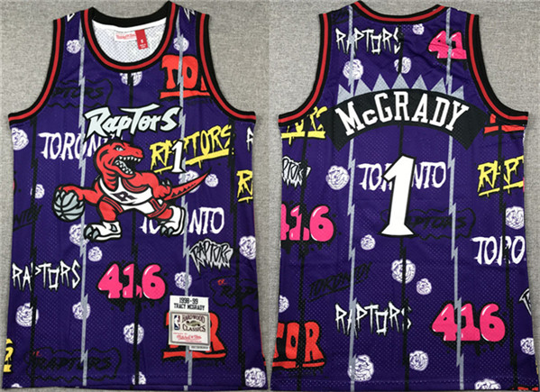 Men's Toronto Raptors #1 Tracy McGrady Purple 1998-99 Throwback Stitched Jersey