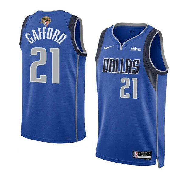 Men's Dallas Mavericks #21 Daniel Gafford Blue 2024 Finals Icon Edition Stitched Basketball Jersey