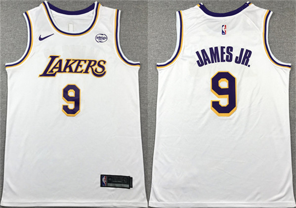 Men's Los Angeles Lakers #9 Bronny James Jr. White 2024 Draft Icon Edition Stitched Basketball Jersey