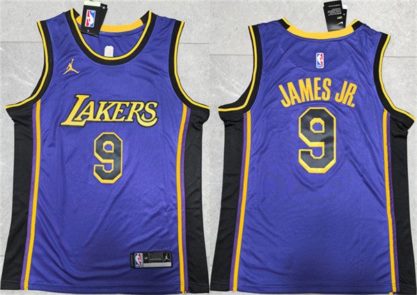 Men's Los Angeles Lakers #9 Bronny James Jr. Purple Stitched Basketball Jersey