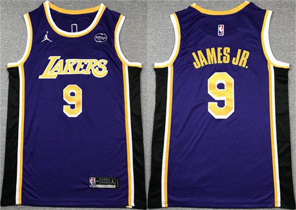 Men's Los Angeles Lakers #9 Bronny James Jr. Purple Stitched Basketball Jersey