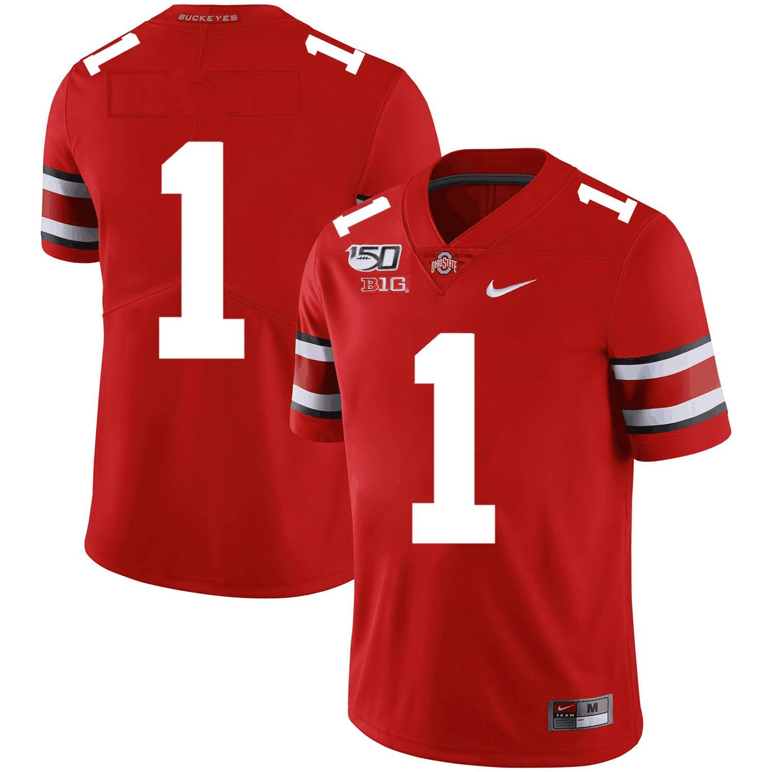 Mens Ohio State Buckeyes 1 2019 Red 150th Season College Stitched 