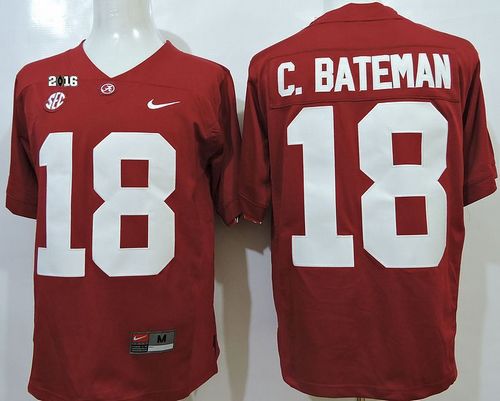 Crimson Tide #18 Cooper Bateman Red SEC & 2016 College Football Playoff National Championship Patch Stitched NCAA Jersey