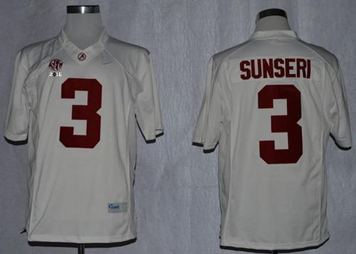 Crimson Tide #3 Vinnie Sunseri White Limited 2016 College Football Playoff National Championship Patch Stitched NCAA Jersey