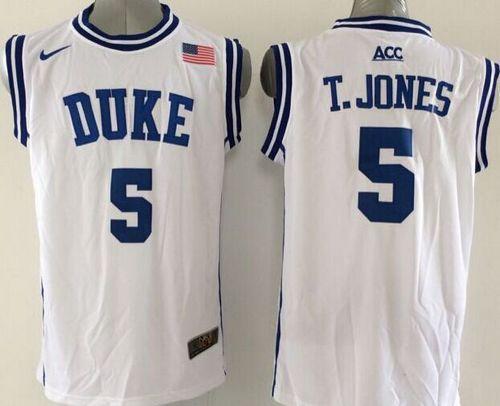 Blue Devils #5 Tyus Jones White Basketball New Stitched NCAA Jersey ...