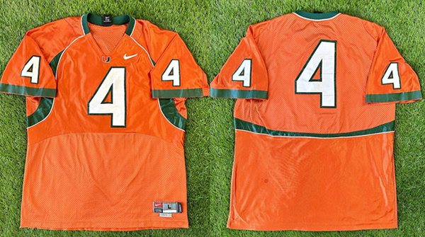 Men's Miami Hurricanes ACTIVE PLAYER Custom Orange Stitched Football Jerseys