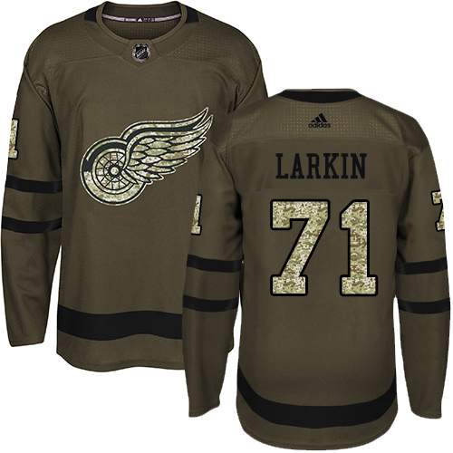 Men's Detroit Red Wings #71 Dylan Larkin Green Salute To Service Stitched NHL Jersey