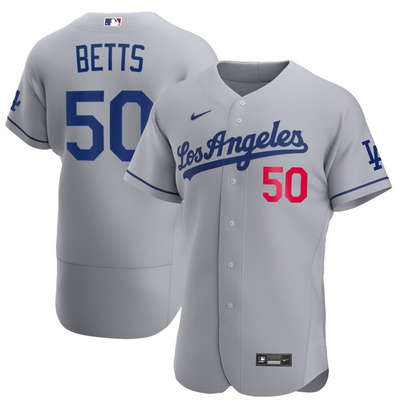 Men's Los Angeles Dodgers #50 Mookie Betts Grey Flex Base Stitched MLB Jersey [MLB_Los_Angeles 