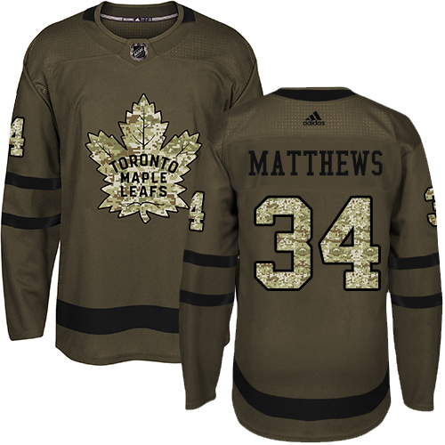 Men's Toronto Maple Leafs #34 Auston Matthews Green Salute To Service Stitched NHL Jersey