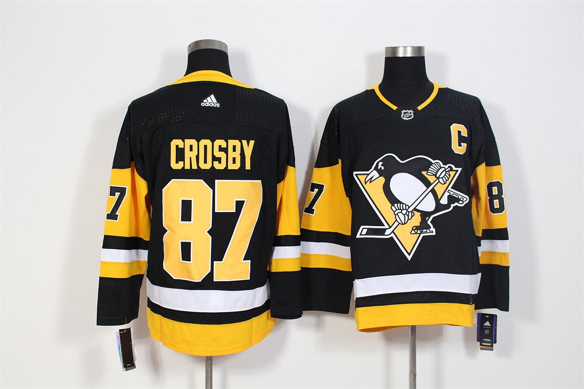 Men's Pittsburgh Penguins #87 Sidney Crosby Black Fashion Gold Stitched NHL Jersey