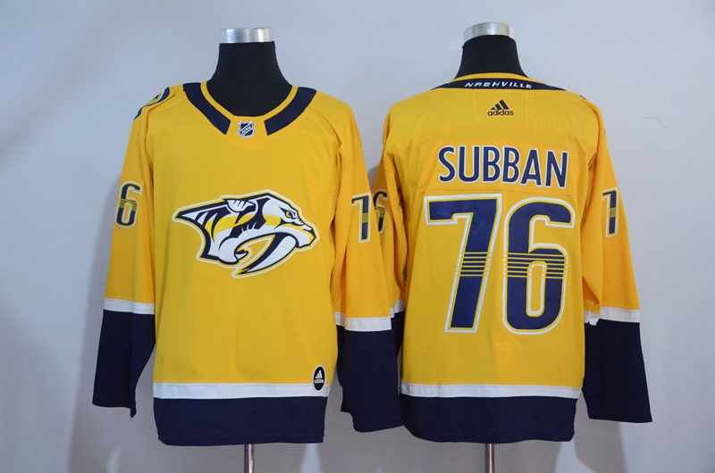 Men's Nashiville Predators #76 P.K Subban Yellow Adidas Stitched NHL Jersey