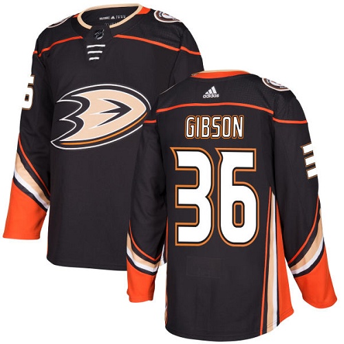 Men's Adidas Anaheim Ducks #36 John Gibson Black Stitched NHL Jersey