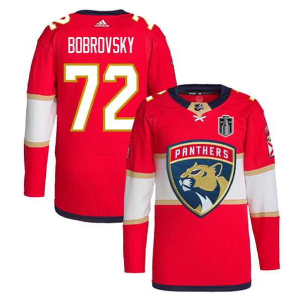 Men's Florida Panthers #72 Sergei Bobrovsky Red 2024 Stanley Cup Final Patch Stitched Jersey