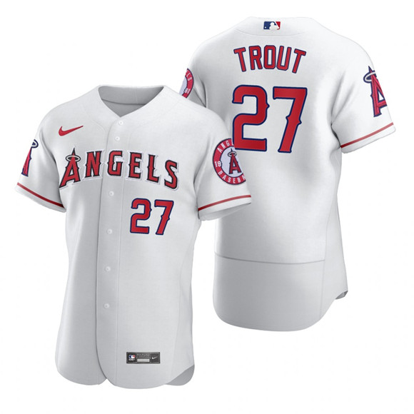 Men's Los Angeles Angels #27 Mike Trout 2020 White Cool Base Stitched ...