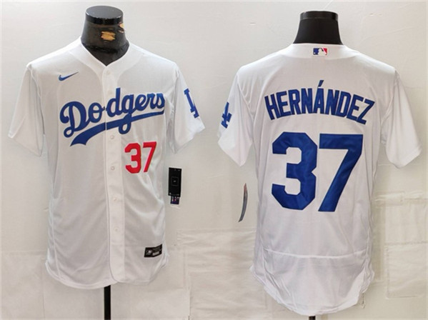 Men's Los Angeles Dodgers #37 Teoscar Hernández White Flex Base Stitched Baseball Jersey