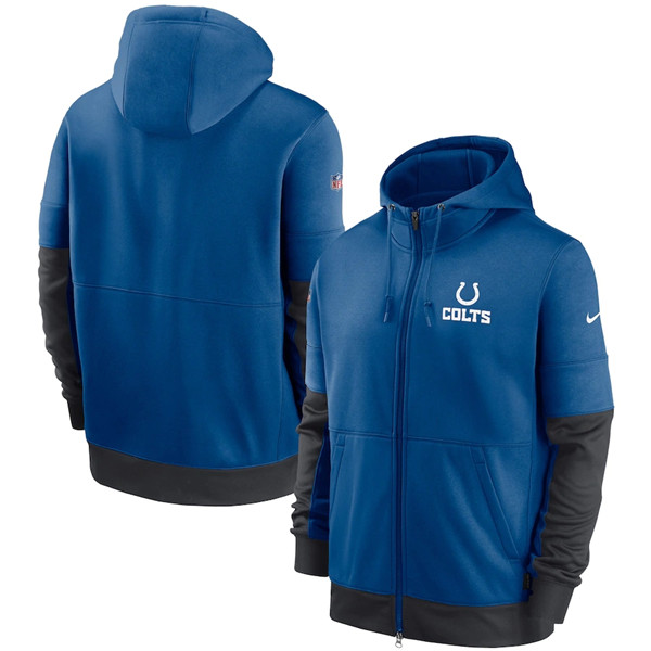 Men's Indianapolis Colts Royal Sideline Impact Lockup Performance Full-Zip NFL Hoodie