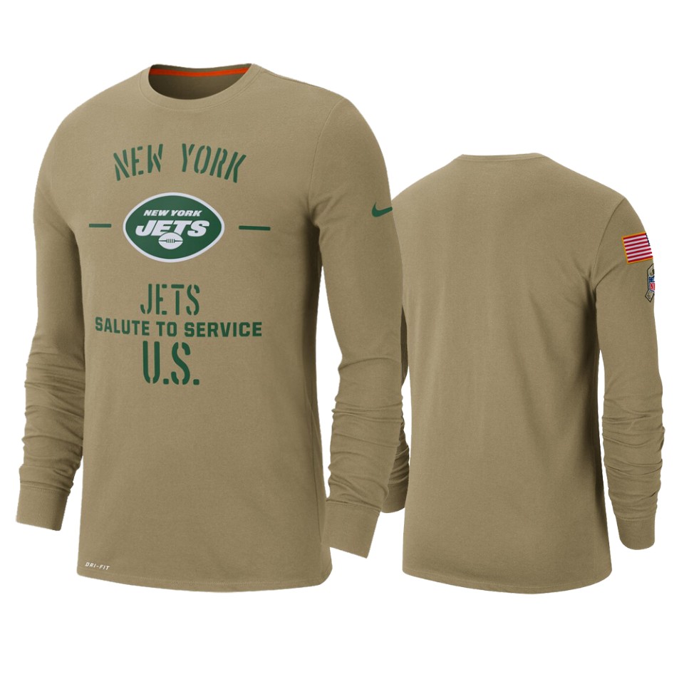 Men's New York Jets Tan 2019 Salute To Service Sideline Performance Long Sleeve Shirt.