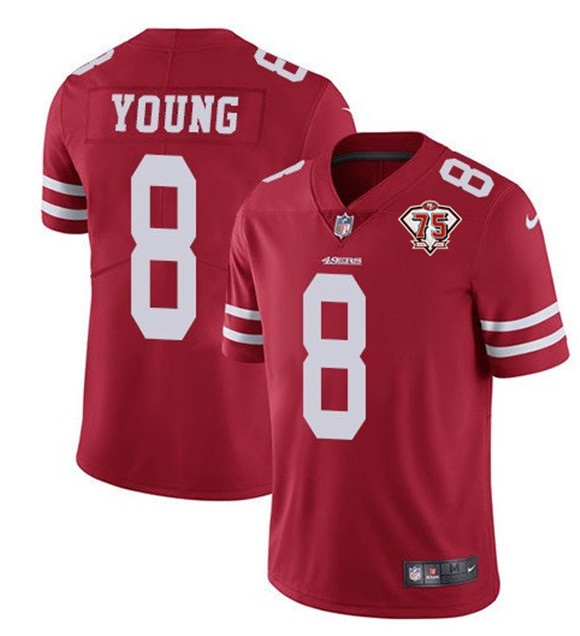 Men's San Francisco 49ers #8 Steve Young Red 2021 75th Anniversary ...