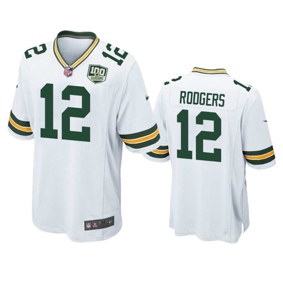 Men's Green Bay Packers #12 Aaron Rodgers White 2019 100th Season NFL ...