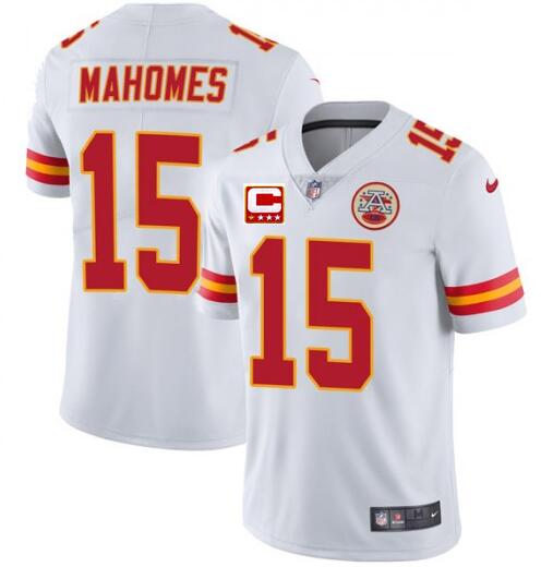Men's Kansas City Chiefs #15 Patrick Mahomes White With C Patch Limited ...