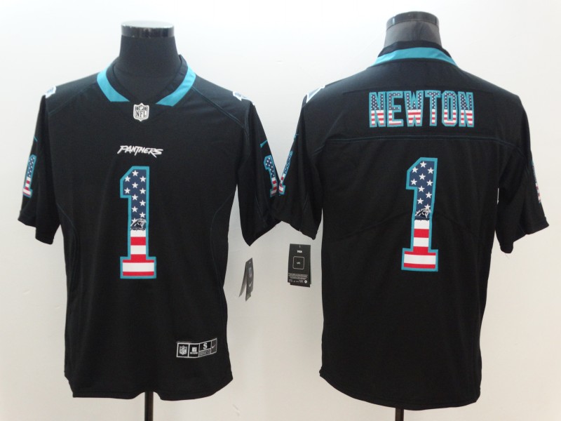Men's Panthers #1 Cam Newton 2018 Black USA Flag Color Rush Limited Fashion NFL Stitched Jersey