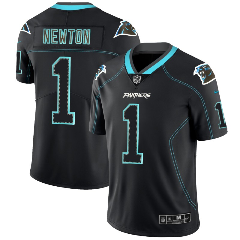 Men's Panthers #1 Cam Newton Black NFL 2018 Lights Out Black Color Rush Limited Stitched Jersey