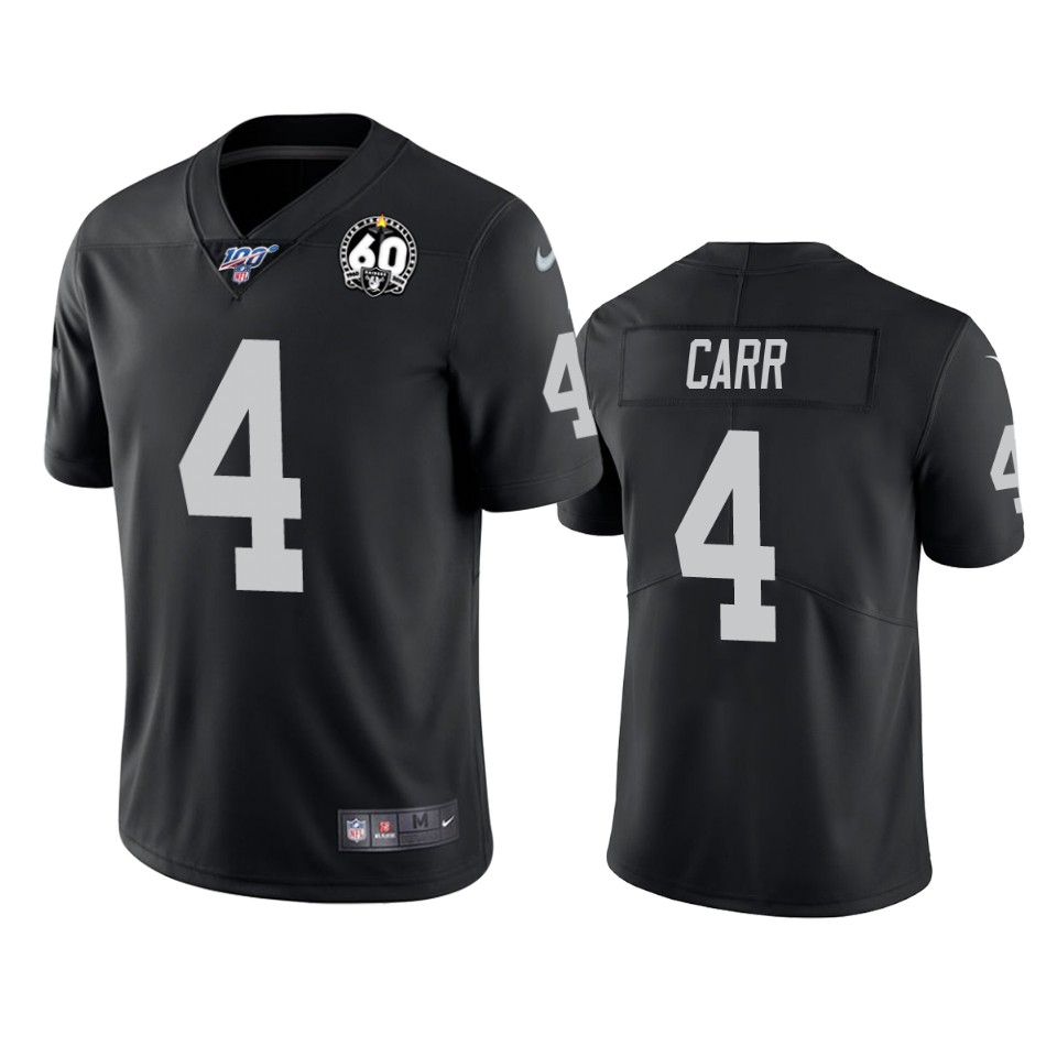 Men's Oakland Raiders #4 Derek Carr Black 60th Anniversary Vapor Limited Stitched NFL 100th season Jersey