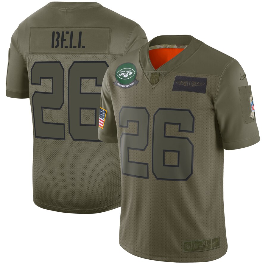 Men's New York Jets #26 Le'Veon Bell 2019 Camo Salute To Service Limited Stitched NFL Jersey.