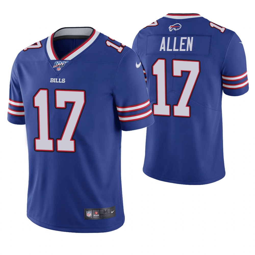 Men's Buffalo Bills #17 Josh Allen 100th Season Blue Vapor Untouchable Limited Stitched NFL Jersey