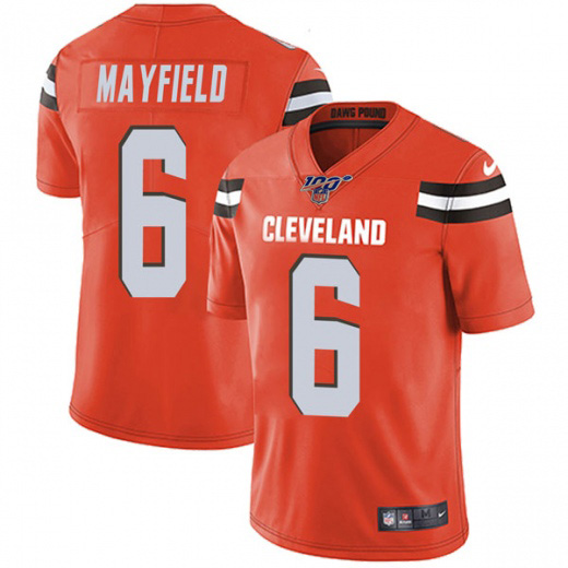 Men's Cleveland Browns 100th #6 Baker Mayfield Orange NFL Vapor Untouchable Limited Stitched Jersey