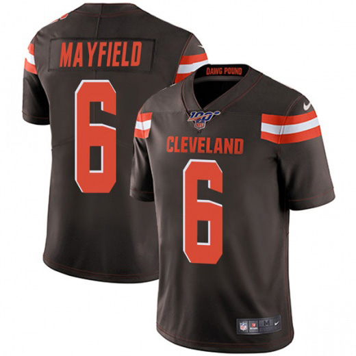 Men's Cleveland Browns 100th #6 Baker Mayfield Brown NFL Vapor Untouchable Limited Stitched Jersey